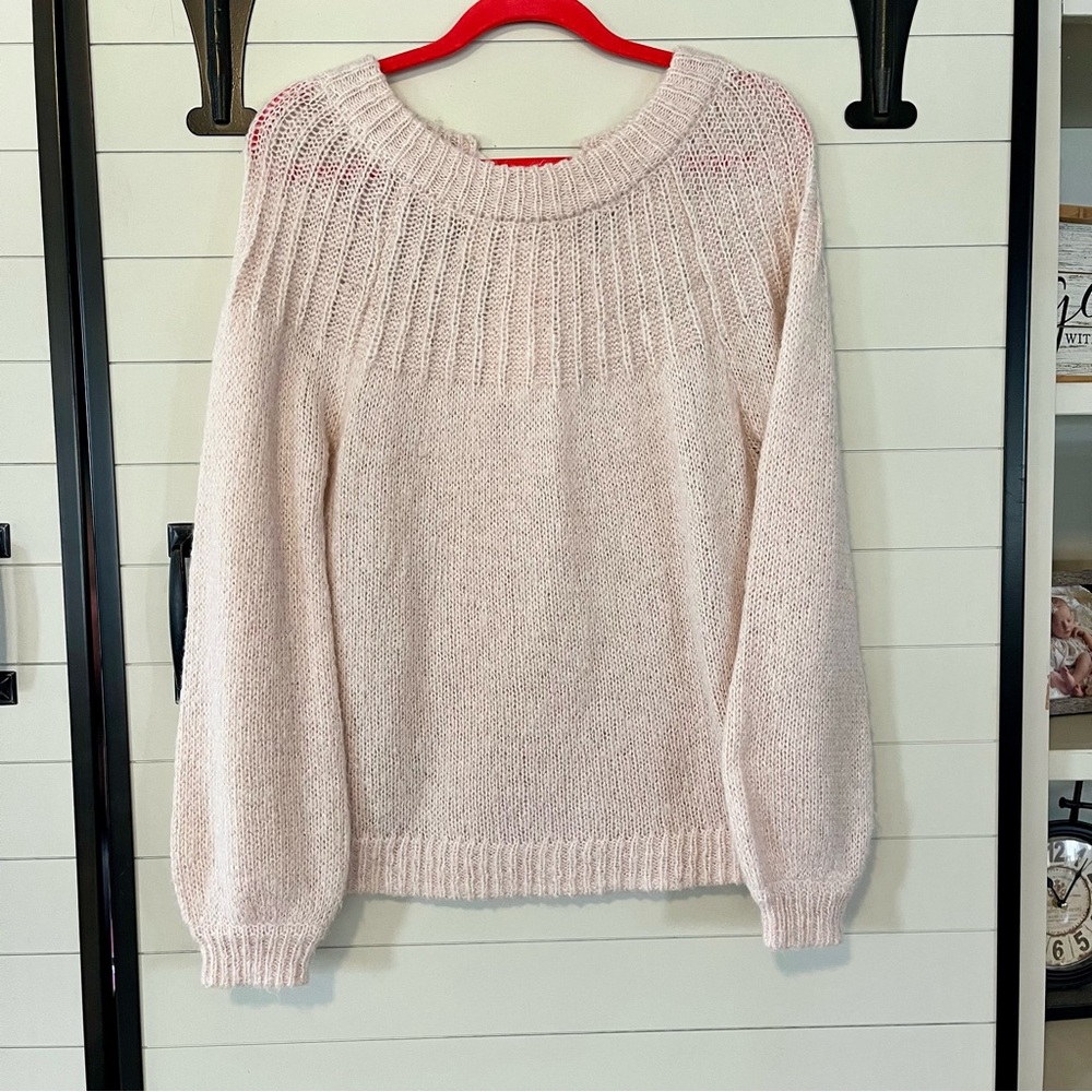 Lauren Conrad Soft Pink Crew Neck Sweater with Bow Detail - Size Small